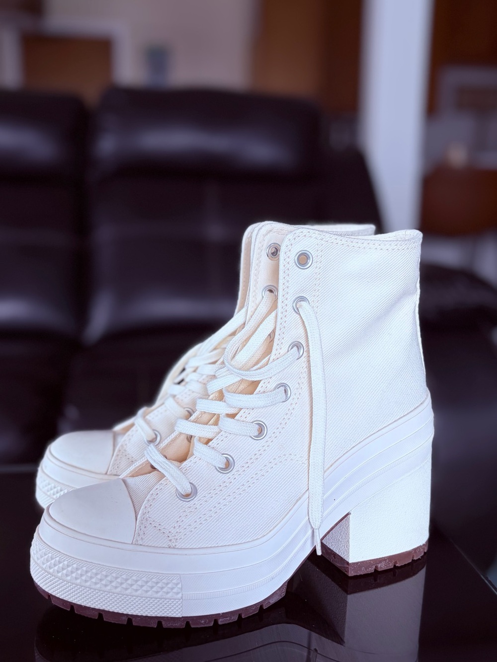 Canvas Platform High-Top Boots in Cream